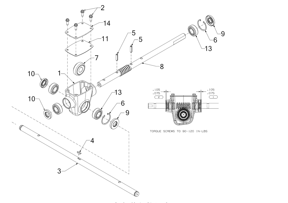 Auger Gearbox Diagram and Parts List for 3X24-INCH (31AH54SC710)(2016) Cub Cadet Snow Blower